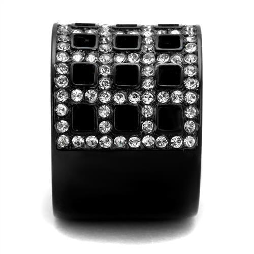 TK2155 - IP Black(Ion Plating) Stainless Steel Ring with Top Grade Crystal in Black Diamond