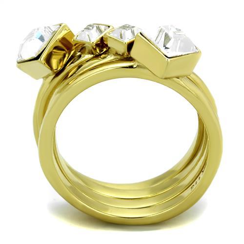 TK2158 - IP Gold(Ion Plating) Stainless Steel Ring with Top Grade Crystal in Clear