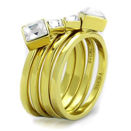 TK2158 - IP Gold(Ion Plating) Stainless Steel Ring with Top Grade Crystal in Clear