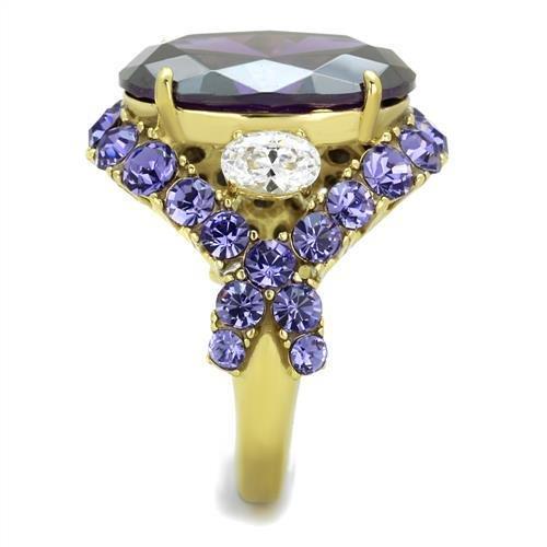 TK2160 - IP Gold(Ion Plating) Stainless Steel Ring with AAA Grade CZ in Amethyst