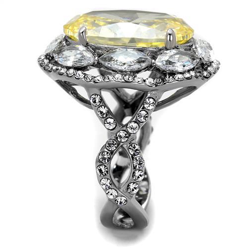 TK2162 - High polished (no plating) Stainless Steel Ring with AAA Grade CZ in Citrine Yellow