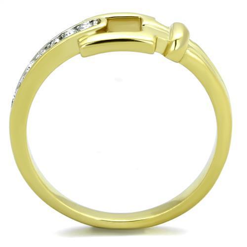 TK2164 - Two-Tone IP Gold (Ion Plating) Stainless Steel Ring with Top Grade Crystal in Clear