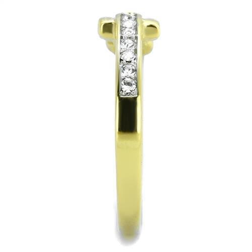 TK2164 - Two-Tone IP Gold (Ion Plating) Stainless Steel Ring with Top Grade Crystal in Clear