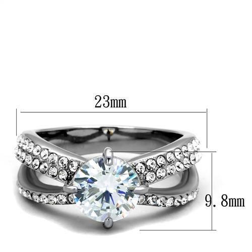 TK2165 - High polished (no plating) Stainless Steel Ring with AAA Grade CZ in Clear