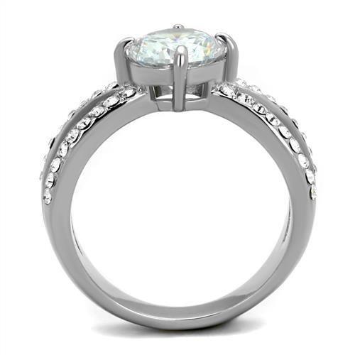 TK2165 - High polished (no plating) Stainless Steel Ring with AAA Grade CZ in Clear