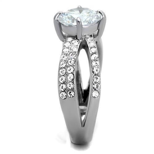 TK2165 - High polished (no plating) Stainless Steel Ring with AAA Grade CZ in Clear