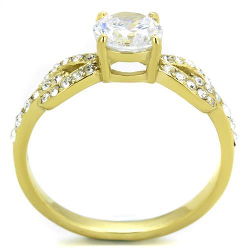 TK2168 - IP Gold(Ion Plating) Stainless Steel Ring with AAA Grade CZ in Clear