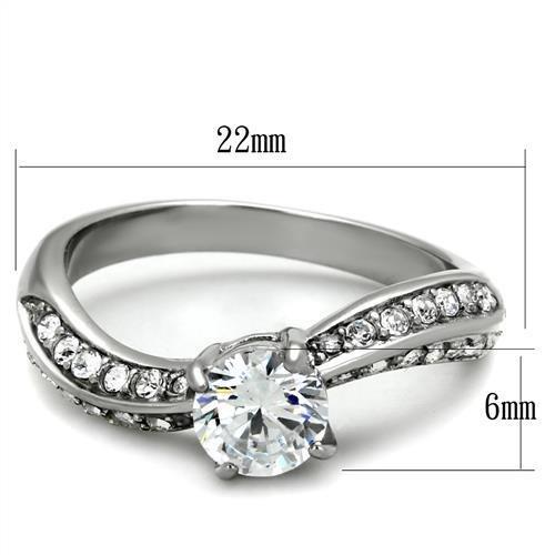 TK2171 - High polished (no plating) Stainless Steel Ring with AAA Grade CZ in Clear