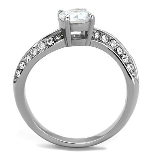 TK2171 - High polished (no plating) Stainless Steel Ring with AAA Grade CZ in Clear