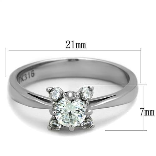 TK2172 - High polished (no plating) Stainless Steel Ring with AAA Grade CZ in Clear