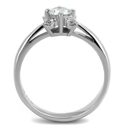 TK2172 - High polished (no plating) Stainless Steel Ring with AAA Grade CZ in Clear
