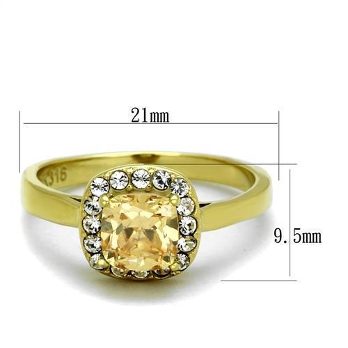 TK2173 - IP Gold(Ion Plating) Stainless Steel Ring with AAA Grade CZ in Champagne