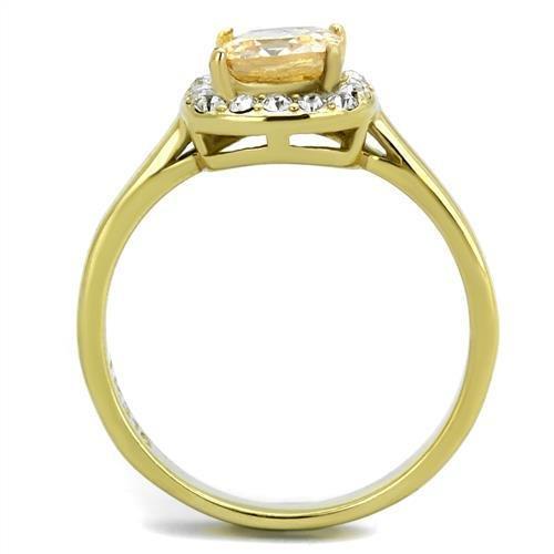 TK2173 - IP Gold(Ion Plating) Stainless Steel Ring with AAA Grade CZ in Champagne