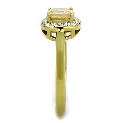 TK2173 - IP Gold(Ion Plating) Stainless Steel Ring with AAA Grade CZ in Champagne