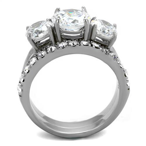 TK2177 - High polished (no plating) Stainless Steel Ring with AAA Grade CZ in Clear
