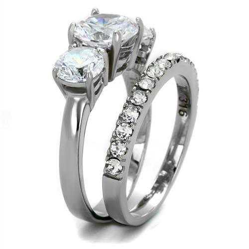 TK2177 - High polished (no plating) Stainless Steel Ring with AAA Grade CZ in Clear