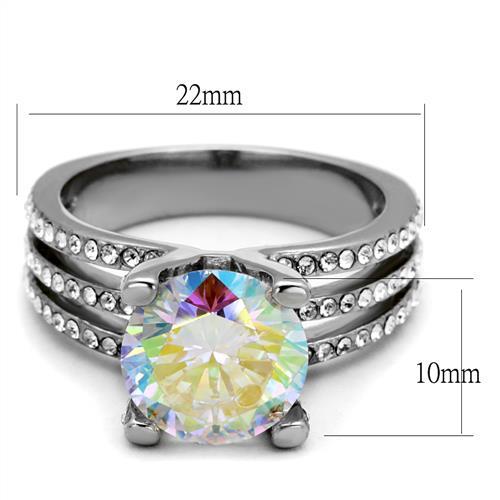 TK2179 - High polished (no plating) Stainless Steel Ring with AAA Grade CZ in White AB