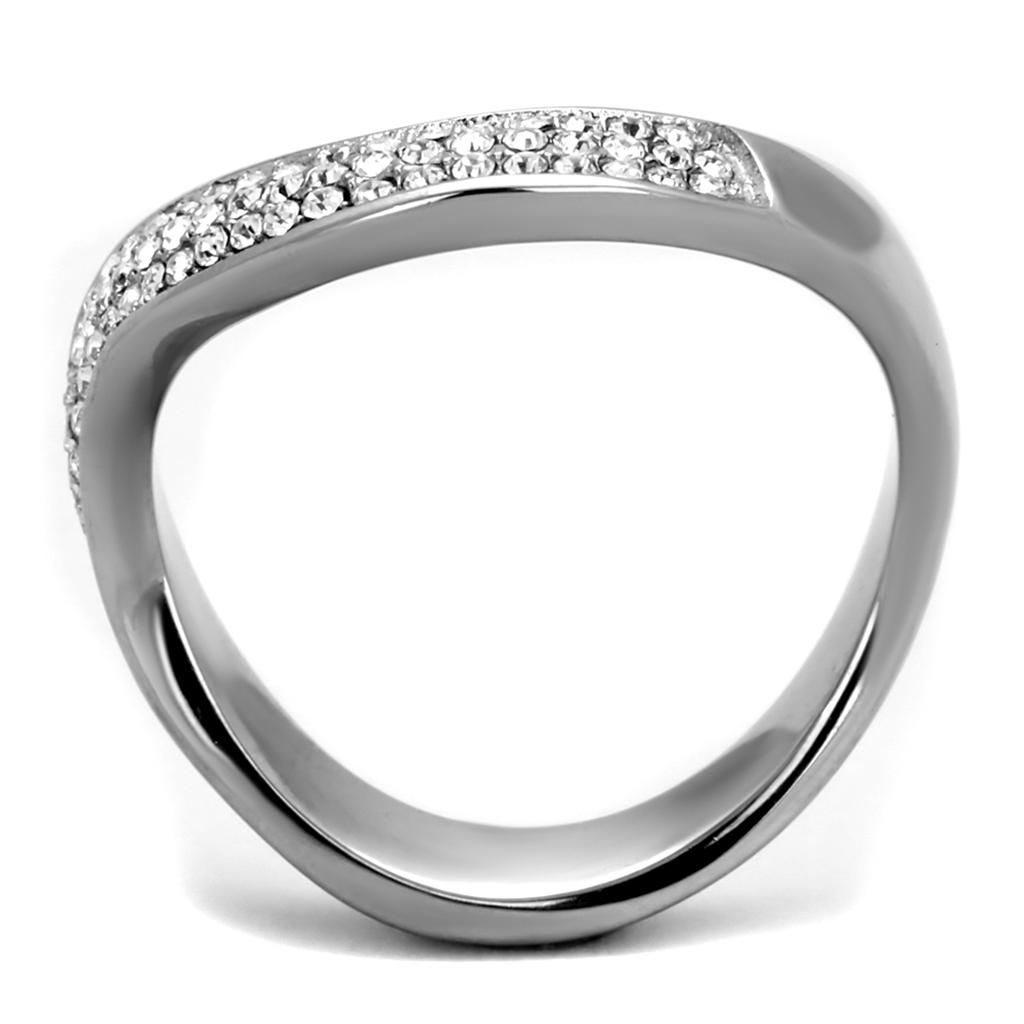 TK2181 - High polished (no plating) Stainless Steel Ring with Top Grade Crystal in Clear