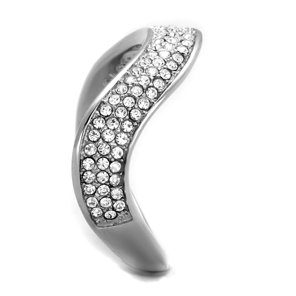 TK2181 - High polished (no plating) Stainless Steel Ring with Top Grade Crystal in Clear