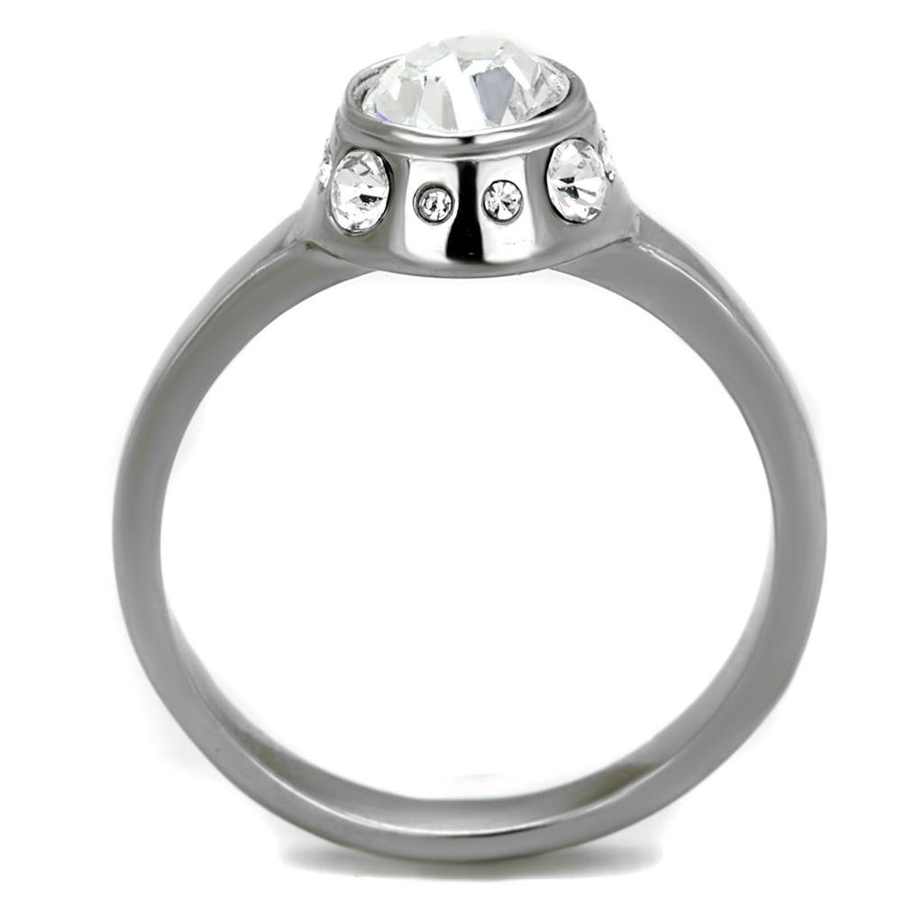 TK2183 - High polished (no plating) Stainless Steel Ring with Top Grade Crystal in Clear