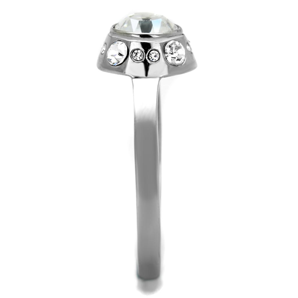 TK2183 - High polished (no plating) Stainless Steel Ring with Top Grade Crystal in Clear
