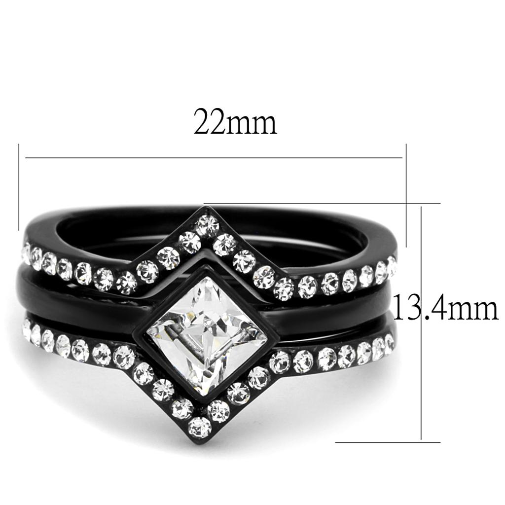 TK2185 - IP Black(Ion Plating) Stainless Steel Ring with Top Grade Crystal in Clear