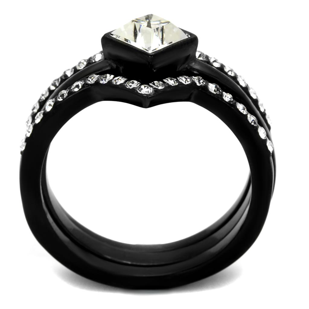 TK2185 - IP Black(Ion Plating) Stainless Steel Ring with Top Grade Crystal in Clear