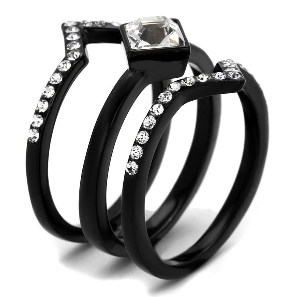 TK2185 - IP Black(Ion Plating) Stainless Steel Ring with Top Grade Crystal in Clear