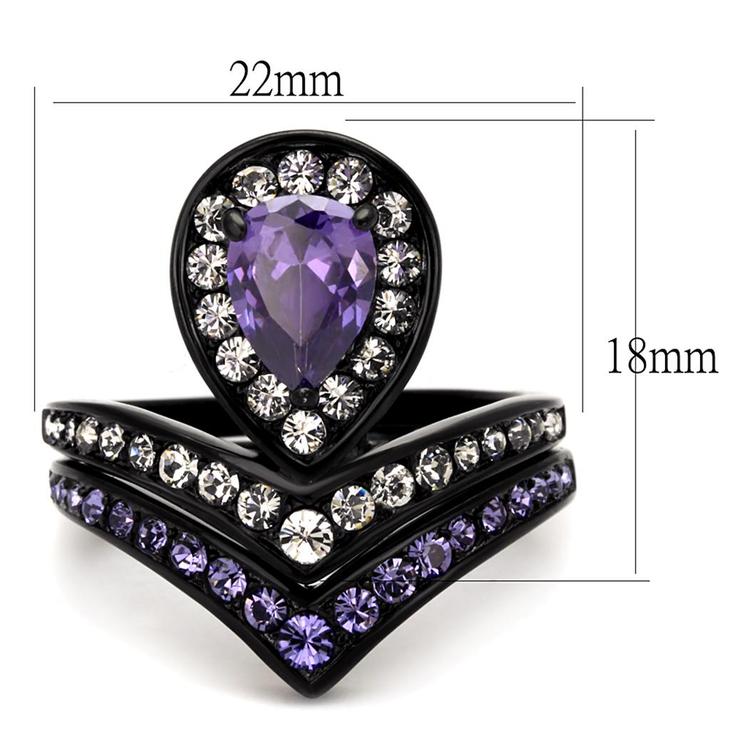 TK2186 - IP Black(Ion Plating) Stainless Steel Ring with AAA Grade CZ in Amethyst