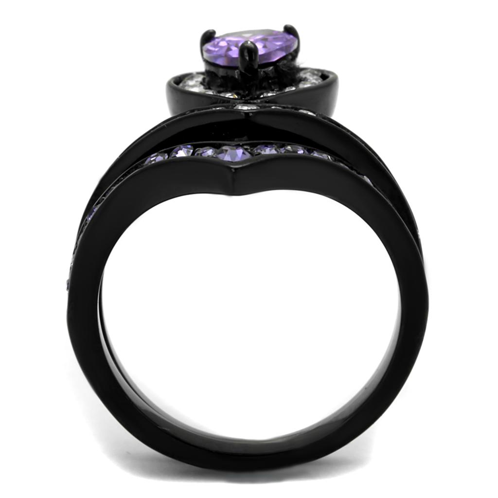 TK2186 - IP Black(Ion Plating) Stainless Steel Ring with AAA Grade CZ in Amethyst