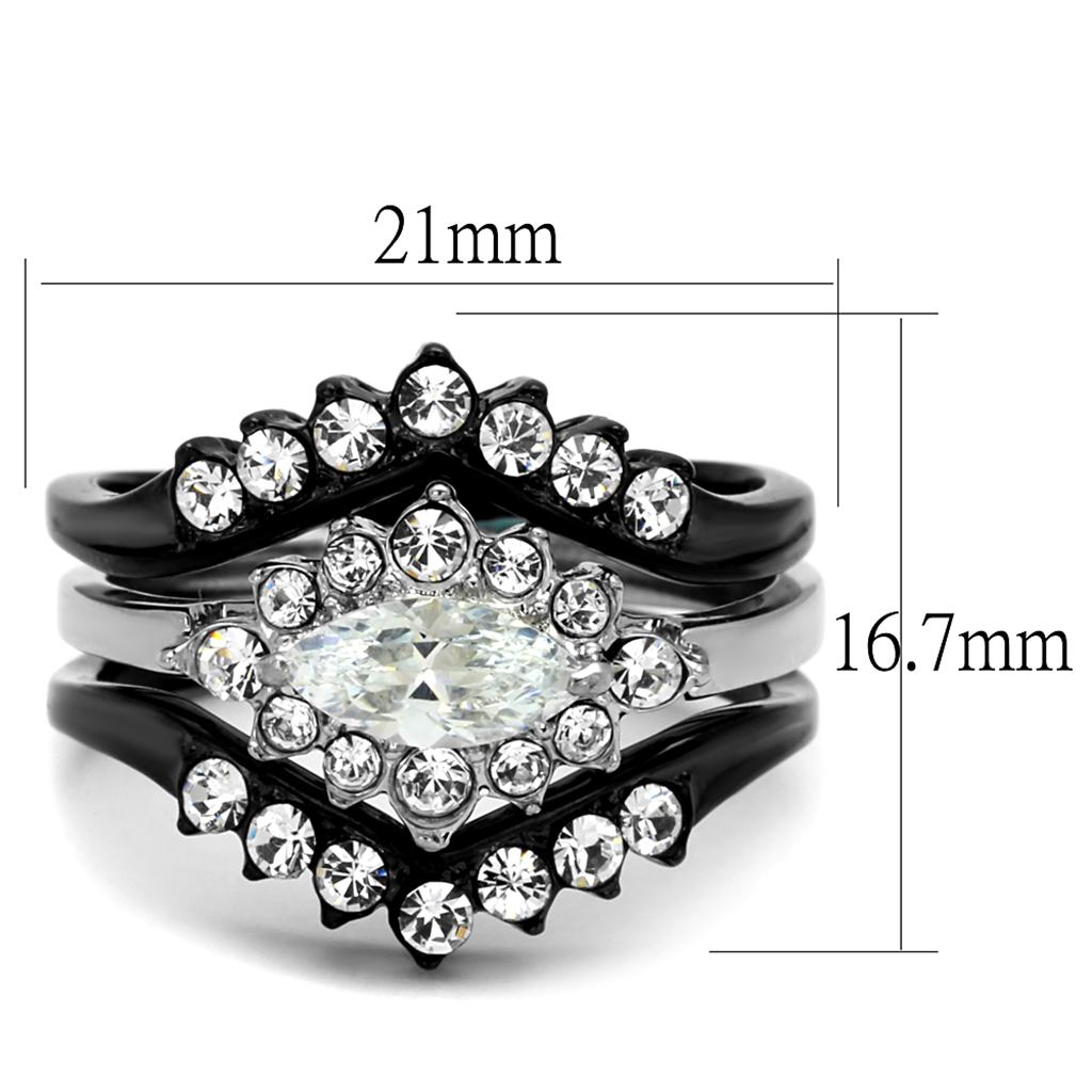 TK2188 - Two-Tone IP Black Stainless Steel Ring with AAA Grade CZ in Clear