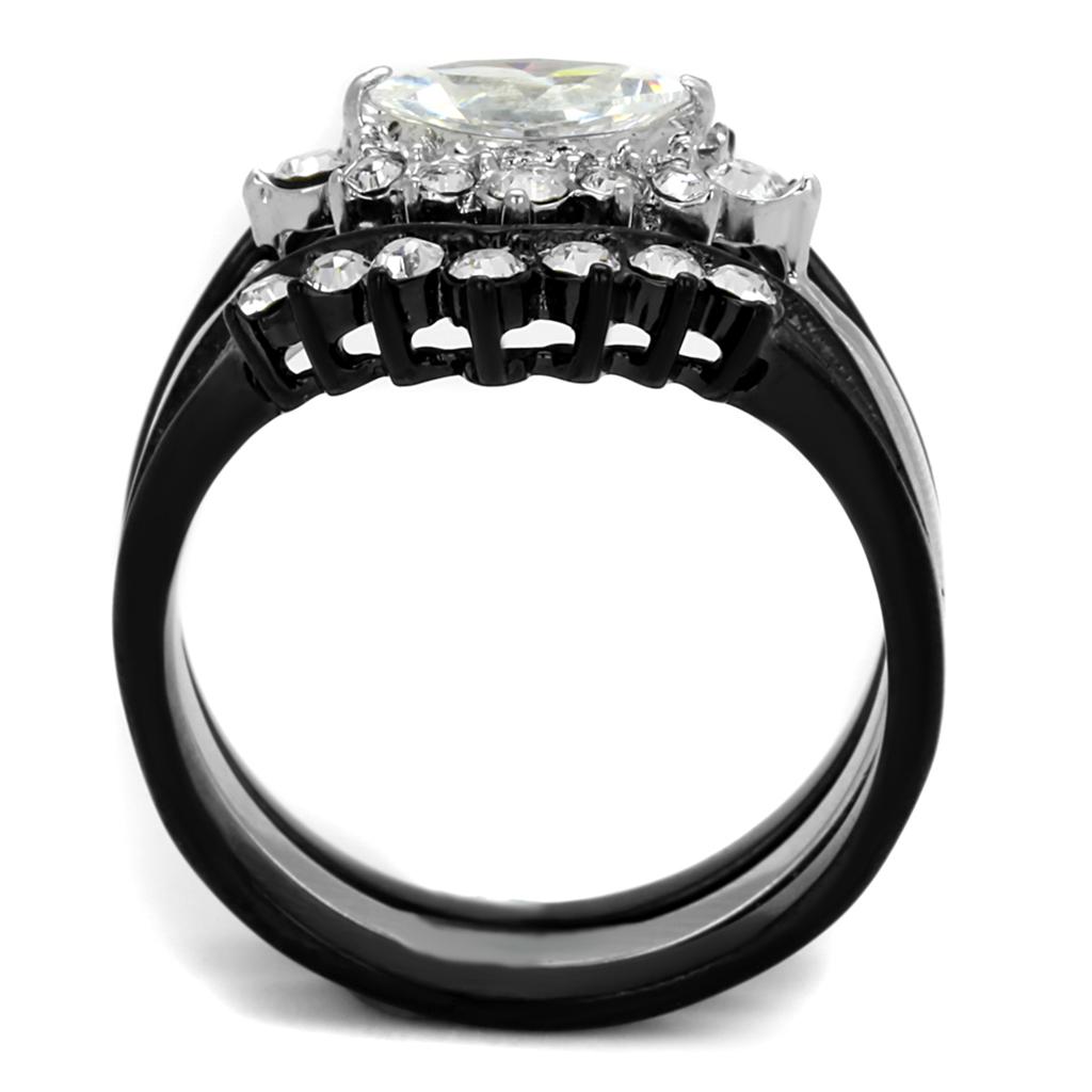 TK2188 - Two-Tone IP Black Stainless Steel Ring with AAA Grade CZ in Clear