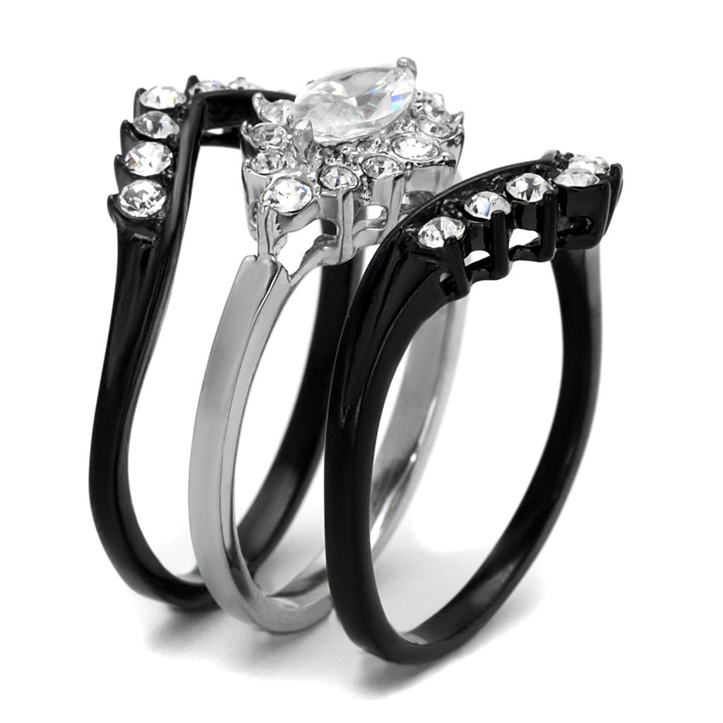 TK2188 - Two-Tone IP Black Stainless Steel Ring with AAA Grade CZ in Clear