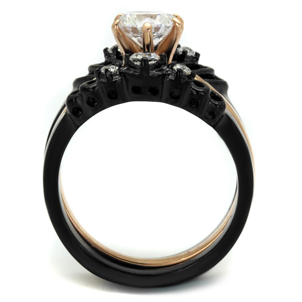 TK2189 - IP Rose Gold+ IP Black (Ion Plating) Stainless Steel Ring with AAA Grade CZ in Clear