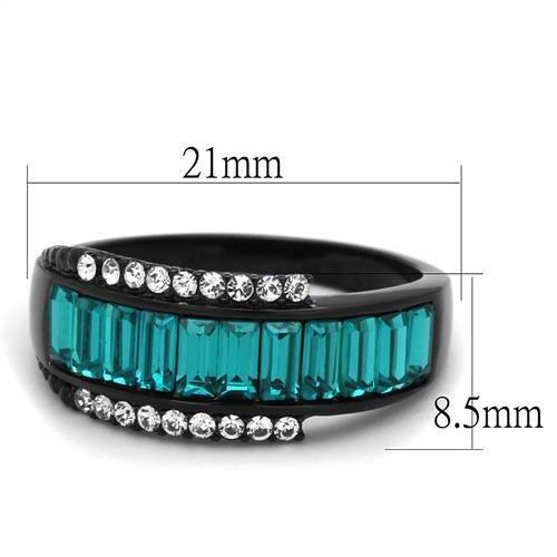 TK2190 - IP Black(Ion Plating) Stainless Steel Ring with Top Grade Crystal in Blue Zircon
