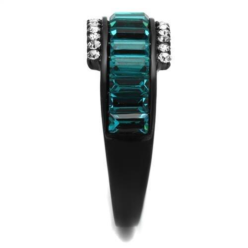TK2190 - IP Black(Ion Plating) Stainless Steel Ring with Top Grade Crystal in Blue Zircon