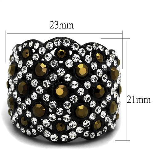 TK2197 - IP Black(Ion Plating) Stainless Steel Ring with Top Grade Crystal in Metallic Light Gold