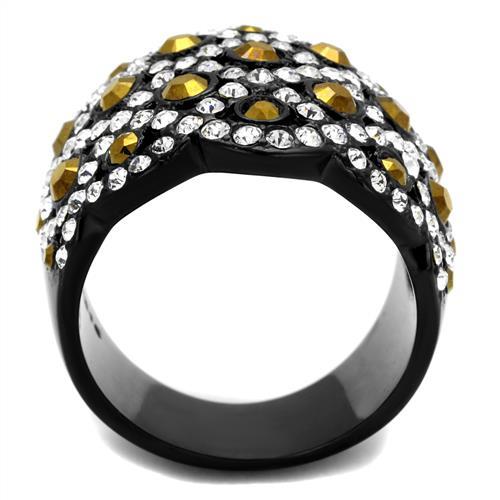 TK2197 - IP Black(Ion Plating) Stainless Steel Ring with Top Grade Crystal in Metallic Light Gold