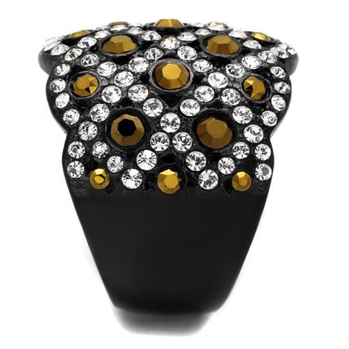 TK2197 - IP Black(Ion Plating) Stainless Steel Ring with Top Grade Crystal in Metallic Light Gold