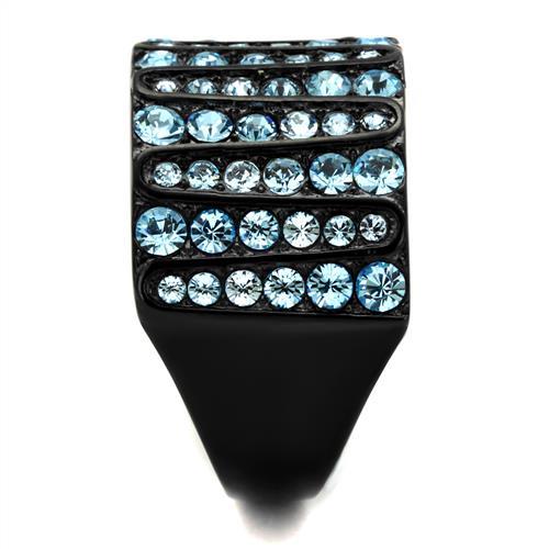 TK2198 - IP Black(Ion Plating) Stainless Steel Ring with Top Grade Crystal in Sea Blue