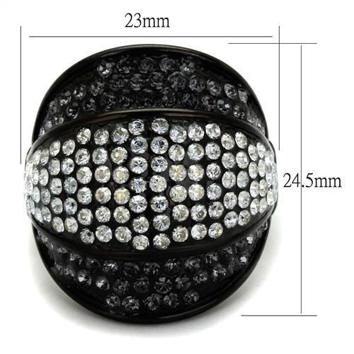 TK2200 - IP Black(Ion Plating) Stainless Steel Ring with Top Grade Crystal in Multi Color