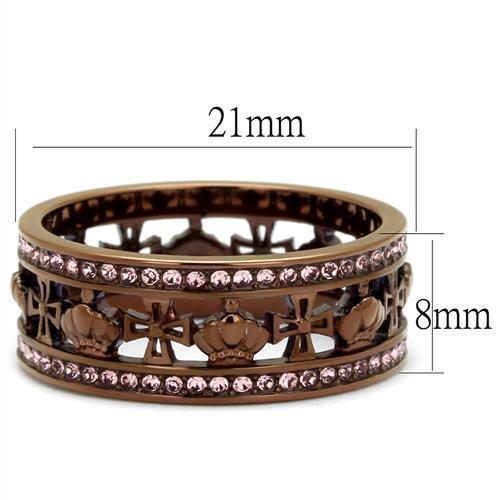 TK2204LC - IP Coffee light Stainless Steel Ring with Top Grade Crystal in Light Rose