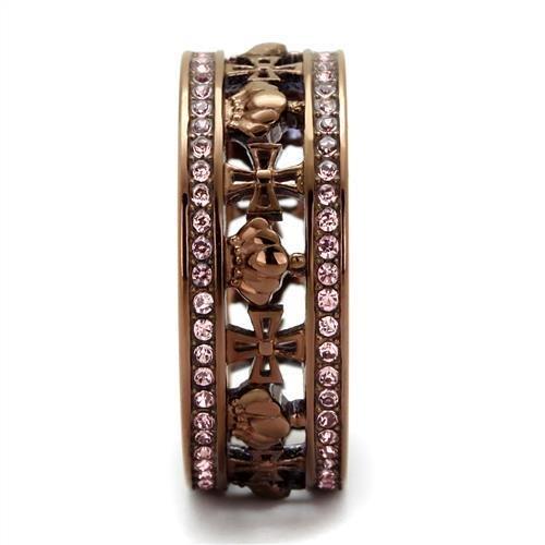 TK2204LC - IP Coffee light Stainless Steel Ring with Top Grade Crystal in Light Rose