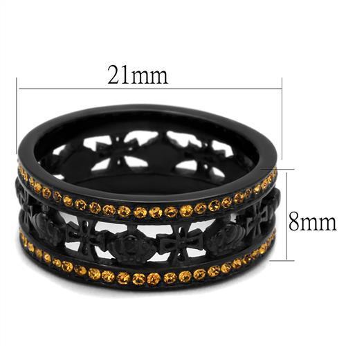 TK2204 - IP Black(Ion Plating) Stainless Steel Ring with Top Grade Crystal in Topaz