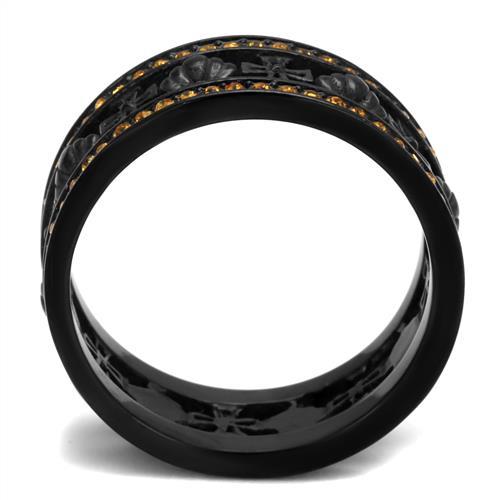 TK2204 - IP Black(Ion Plating) Stainless Steel Ring with Top Grade Crystal in Topaz