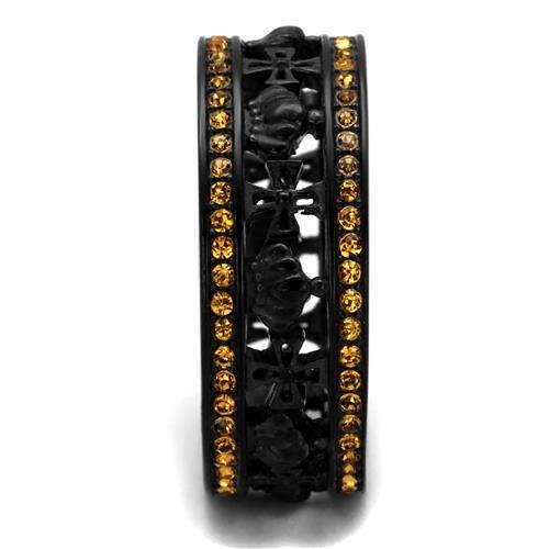 TK2204 - IP Black(Ion Plating) Stainless Steel Ring with Top Grade Crystal in Topaz