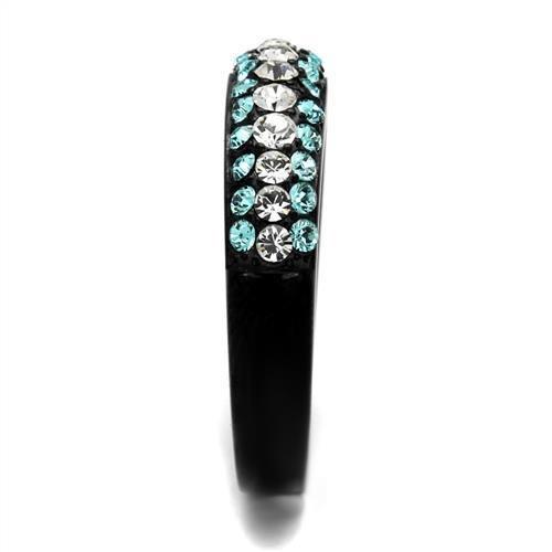TK2205 - IP Black(Ion Plating) Stainless Steel Ring with Top Grade Crystal in Sea Blue