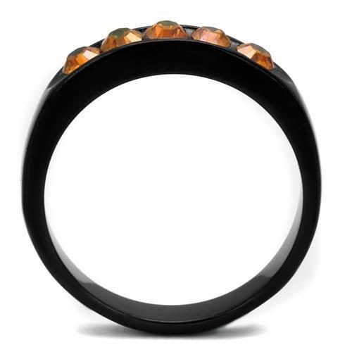 TK2206 - IP Black(Ion Plating) Stainless Steel Ring with Top Grade Crystal in Champagne