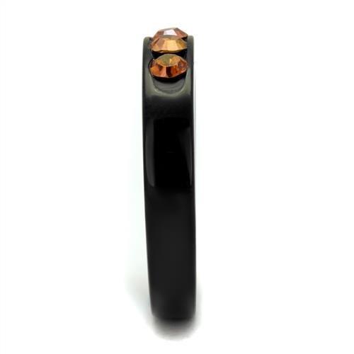 TK2206 - IP Black(Ion Plating) Stainless Steel Ring with Top Grade Crystal in Champagne