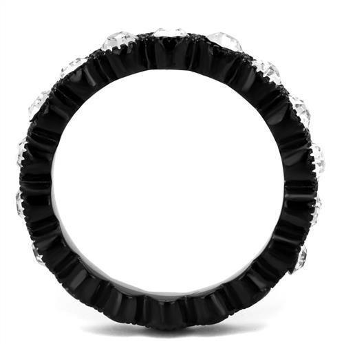 TK2207 - IP Black(Ion Plating) Stainless Steel Ring with Top Grade Crystal in Clear